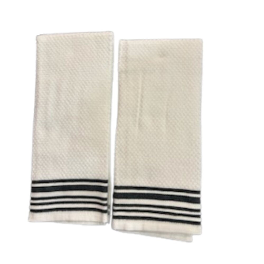 Set of 2 Premium White Kitchen Towels With Black Stripes